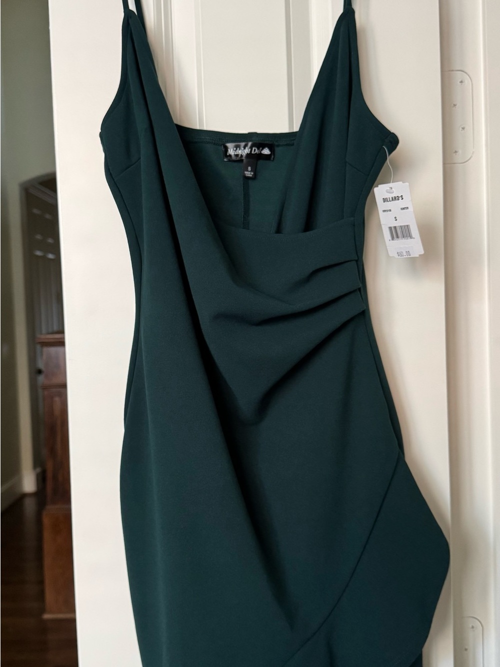 Draped Slip Mini Dress in Deep Emerald